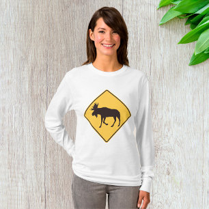 Moose Crossing Road Sign Wildlife Safety T-Shirt