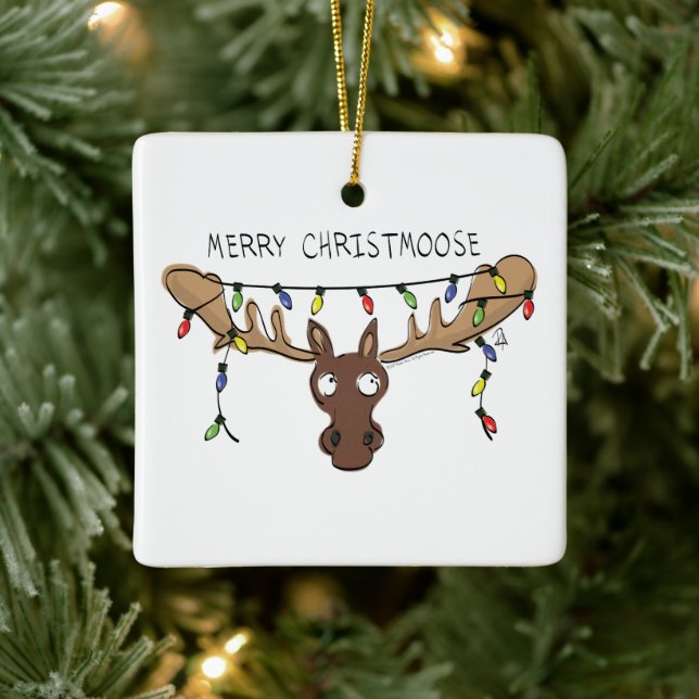 Moose Cute Funny Christmas Ceramic Ornament (Tree)