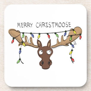 Moose Cute Funny Christmas Coaster