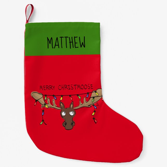Moose Cute Funny Christmas Small Christmas Stocking (Front)