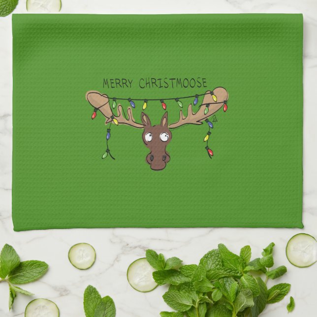 Moose Cute Funny Christmas Tea Towel (Folded)