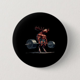 Moose Deadlifting Gym Humour Weightlifting Fitness 6 Cm Round Badge