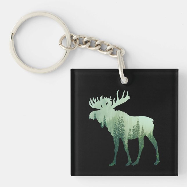 Moose Deer And Forest Nature Key Ring (Front)
