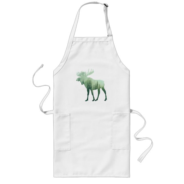 Moose Deer And Forest Nature Long Apron (Front)