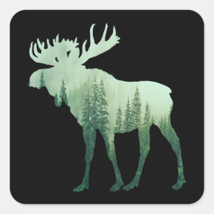 Moose Deer And Forest Nature Square Sticker