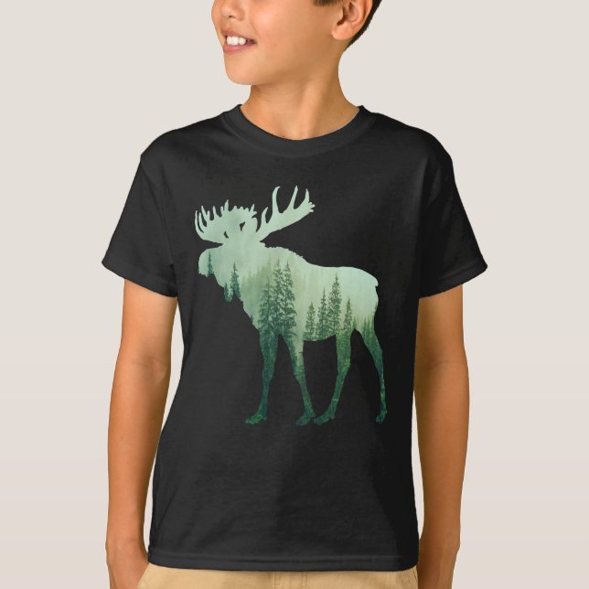 Moose Deer And Forest Nature T-Shirt (Front)