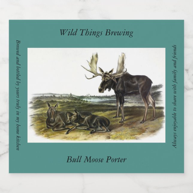 Moose Deer (Moose - Alces alces) by Audubon Beer Bottle Label (Single Label)