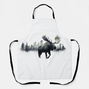 Moose double exposure in front of a forest apron