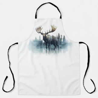 Moose double exposure in front of a forest apron