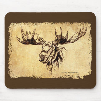 Moose Drawing Faux Leather Mouse Mat