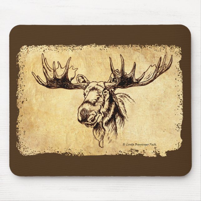 Moose Drawing Faux Leather Mouse Mat (Front)