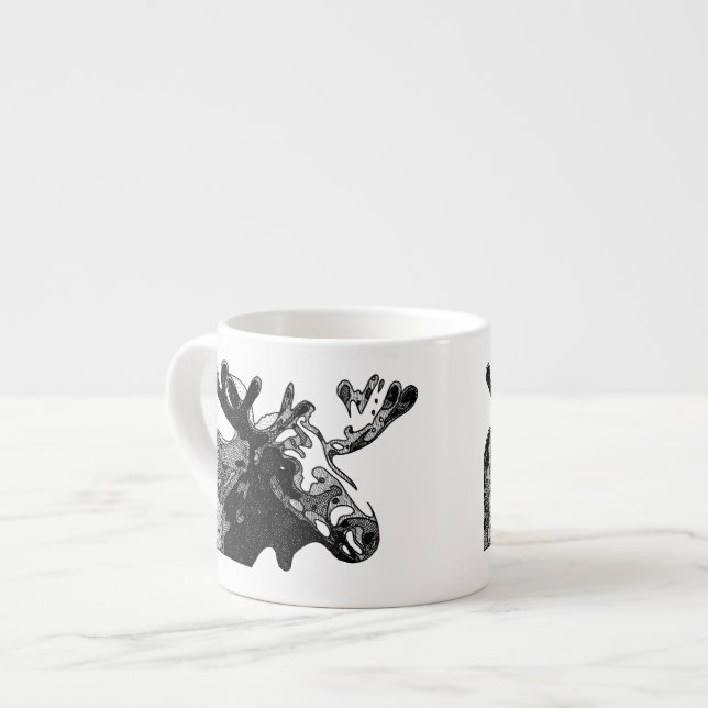 Moose Drawing in Black and White Espresso Cup (Front Left)