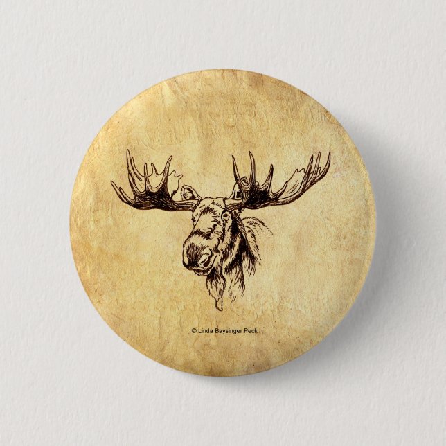 Moose Drawing Sepia 6 Cm Round Badge (Front)