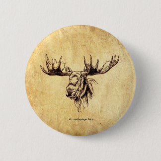 Moose Drawing Sepia 6 Cm Round Badge