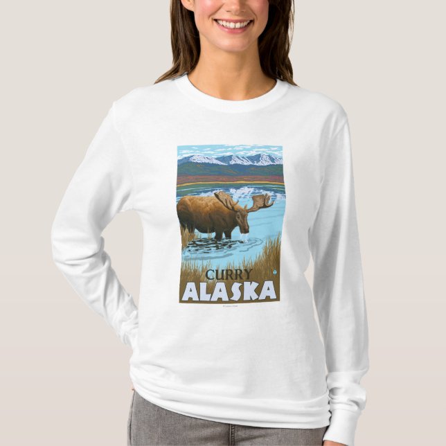 Moose Drinking at Lake - Curry, Alaska T-Shirt (Front)