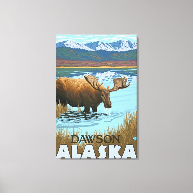 Moose Drinking at Lake - Dawson, Alaska Canvas Print (Front)