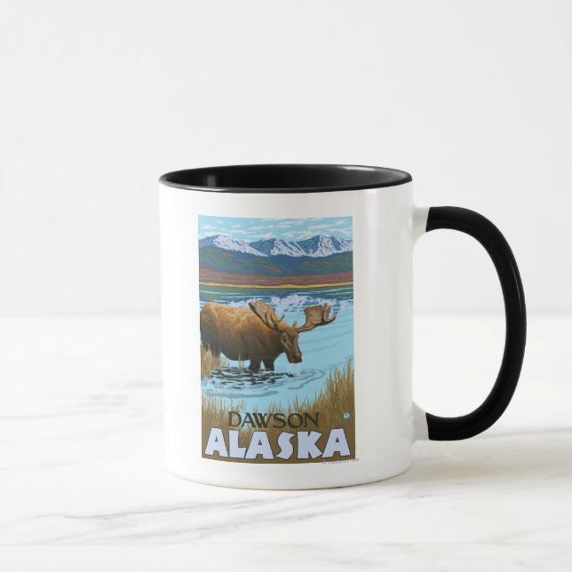 Moose Drinking at Lake - Dawson, Alaska Mug (Right)