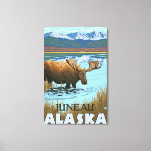Moose Drinking at Lake - Juneau, Alaska Canvas Print