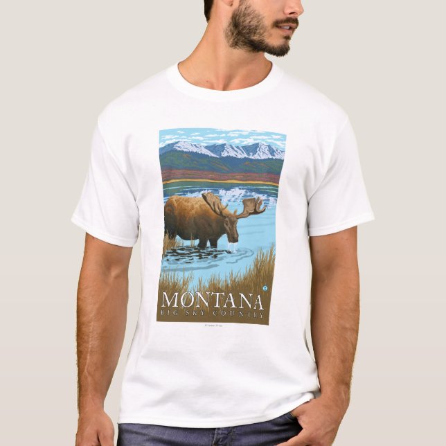 Moose Drinking at Lake - Montana T-Shirt (Front)