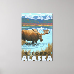 Moose Drinking at Lake - Petersburg, Alaska Canvas Print