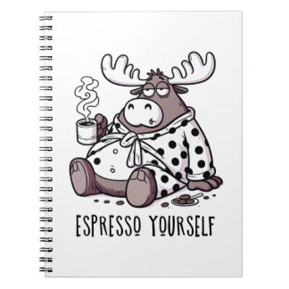 Moose Drinking Coffee in a Polka Dot Robe Notebook