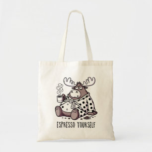 Moose Drinking Coffee in a Polka Dot Robe Tote Bag