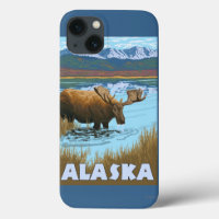 Moose Drinking Water Vintage Travel Poster