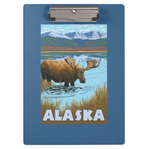 Moose Drinking Water Vintage Travel Poster Clipboard