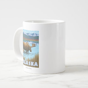 Moose Drinking Water Vintage Travel Poster Large Coffee Mug