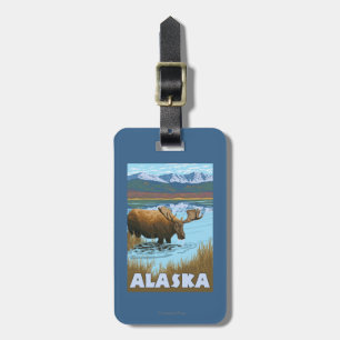 Moose Drinking Water Vintage Travel Poster Luggage Tag