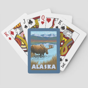 Moose Drinking Water Vintage Travel Poster Playing Cards