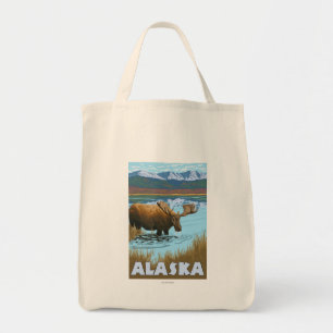 Moose Drinking Water Vintage Travel Poster Tote Bag