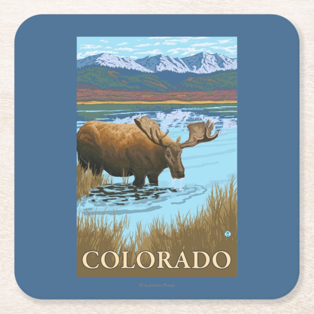 Moose DrinkingColorado Square Paper Coaster (Front)