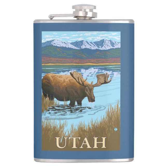 Moose DrinkingUtah Hip Flask (Front)