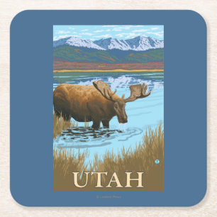 Moose DrinkingUtah Square Paper Coaster