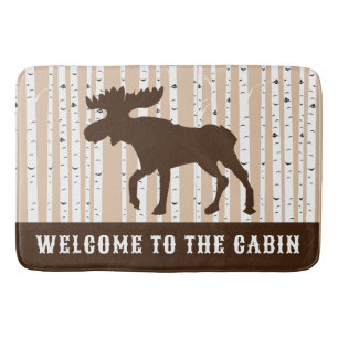 Moose Elk Birch Trees Rustic Lodge Cabin   Bath Mat