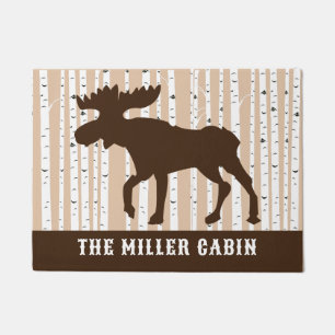 Moose Elk Birch Trees Rustic Lodge Cabin   Doormat