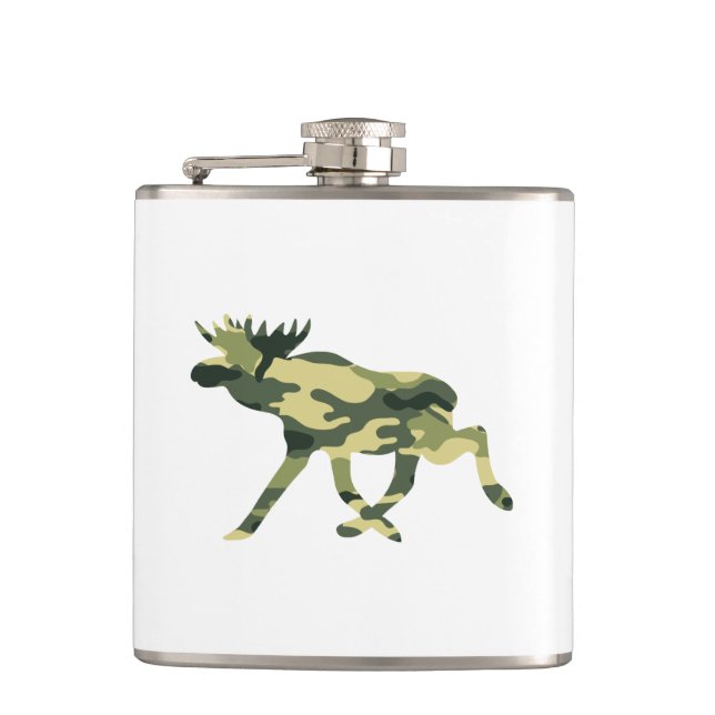 Moose / Elk Woodland Camouflage / Camo Hip Flask (Front)