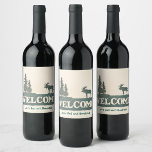 Moose Evergreen Trees Welcome Custom Wine Label