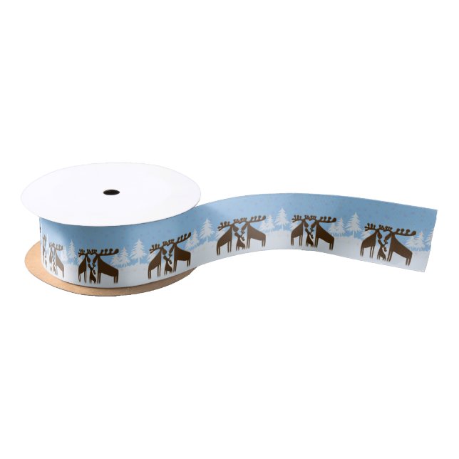 moose family Christmas ribbon Satin Ribbon (Spool)