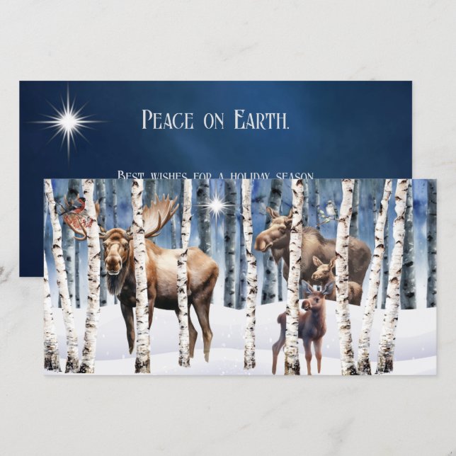 Moose Family Winter Woods Christmas Card (Front/Back)