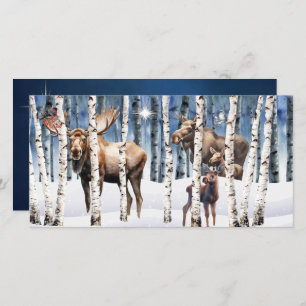 Moose Family Winter Woods Christmas Card