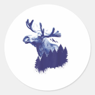 Moose Forest Trees Environmental Protection _2  Classic Round Sticker