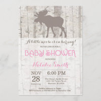 Moose Girl Baby Shower Invitation Rustic Woodland