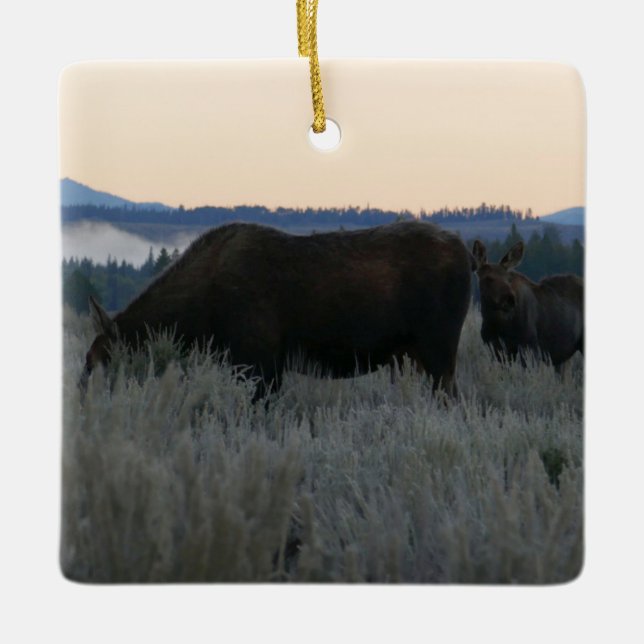 Moose Grazing at Sunrise at Grand Teton Ceramic Ornament (Front)
