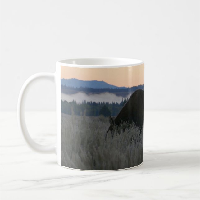 Moose Grazing at Sunrise at Grand Teton Coffee Mug (Left)