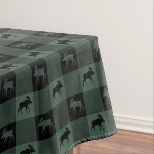 Moose Green Black Plaid Tablecloth