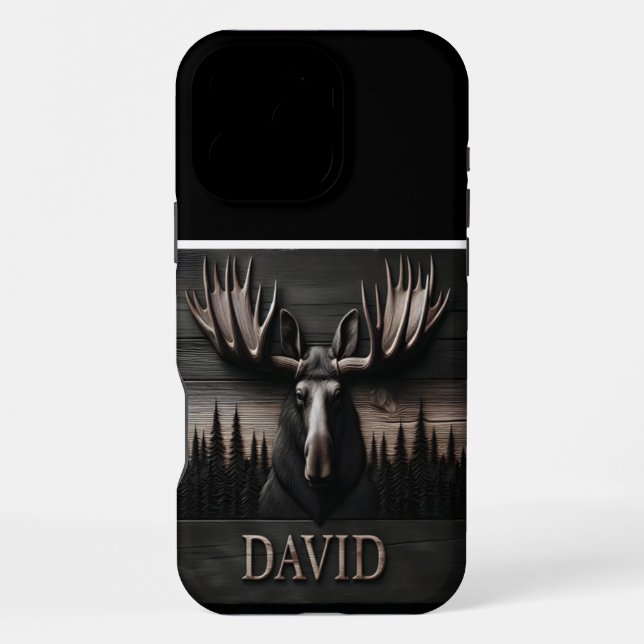 Moose Head Carving With Name iPhone Case (Back)