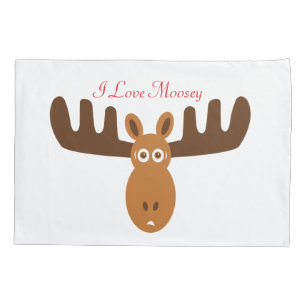 Moose Head_I Love Moosey_whimsical & humourous Pillowcase