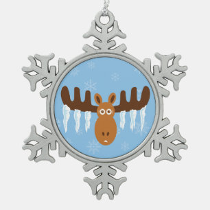 Moose Head_Icicle Antlers_Humorous Holidays Snowflake Pewter Christmas Ornament